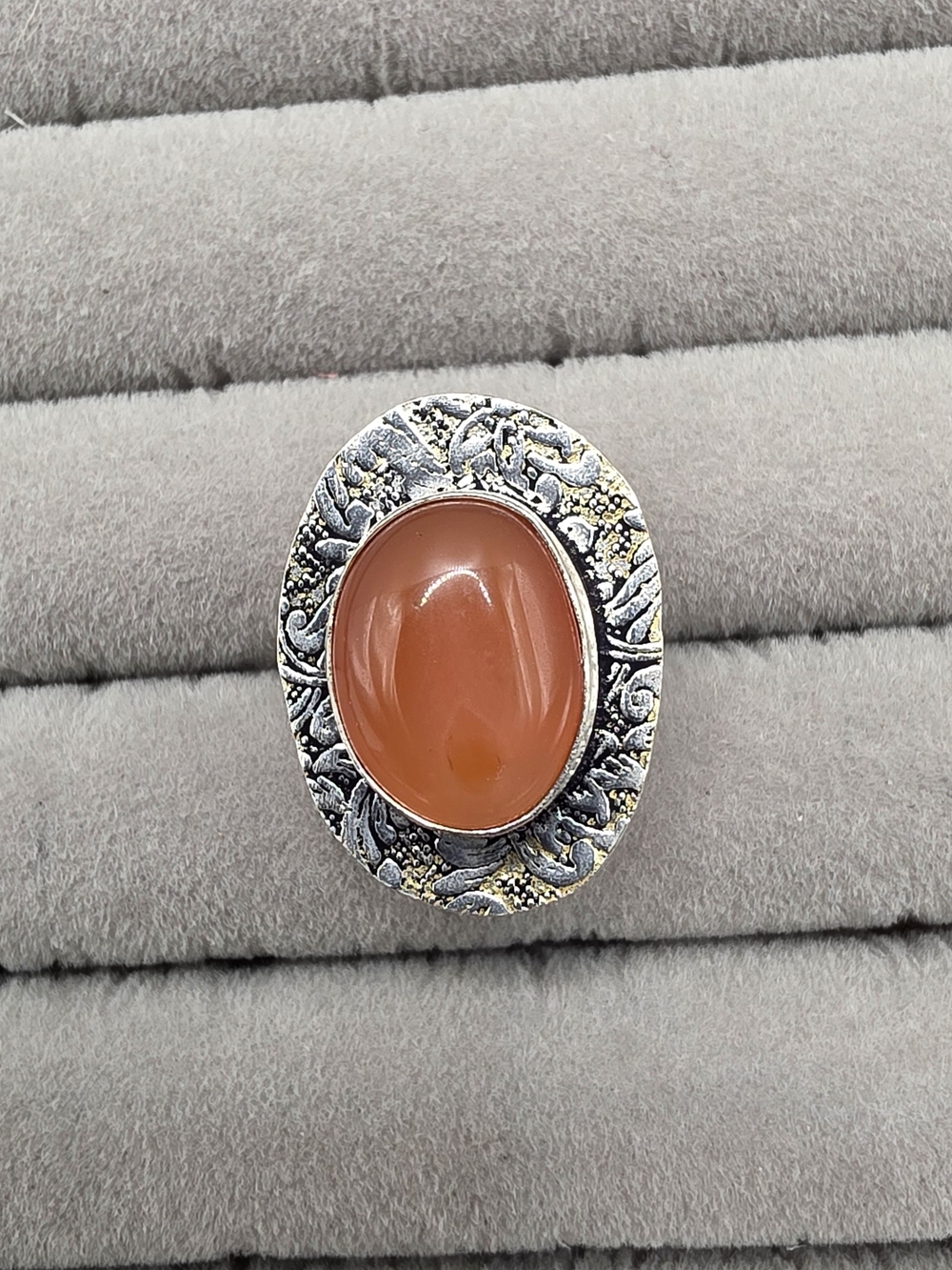 Silver Plated Vintage-Style Carneilian Stone Oval Ring